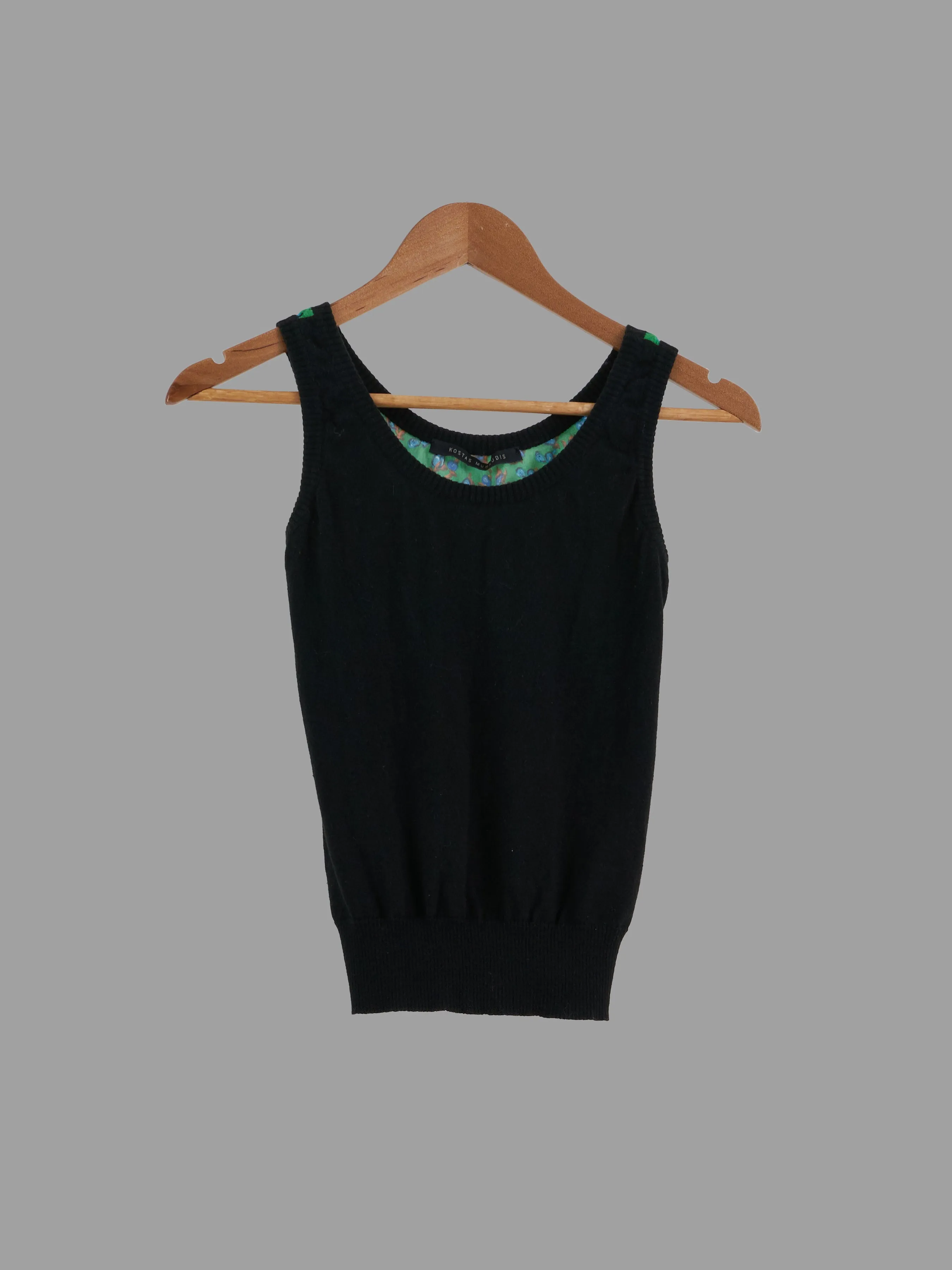 Kostas Murkudis black knit singlet with green patterned silk back panel