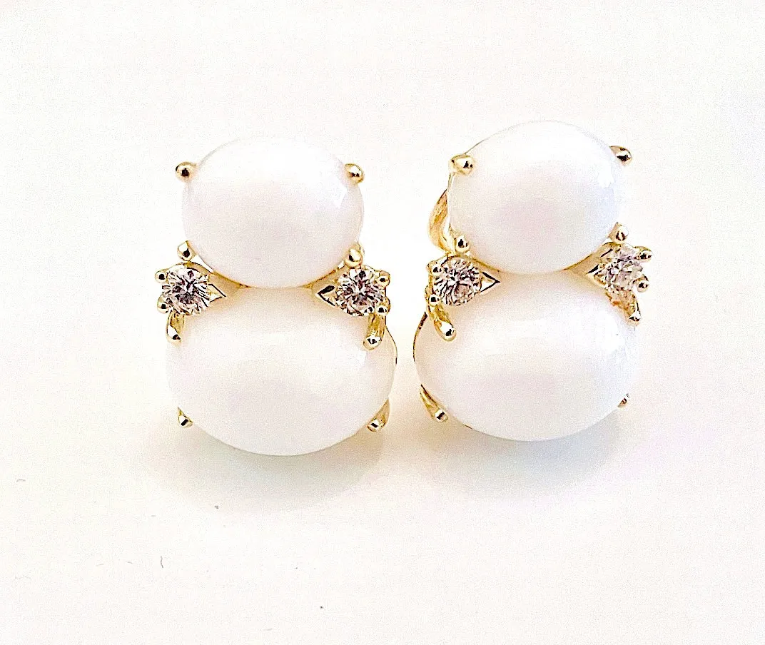 Large GUM DROP™ Earrings with Cabochon White Jade and Diamonds