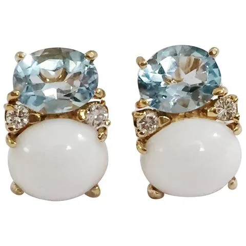 Large GUM DROP™ Earrings with Cabochon White Jade and Diamonds