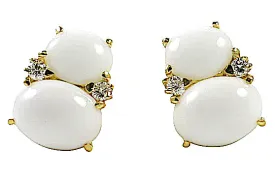 Large GUM DROP™ Earrings with Cabochon White Jade and Diamonds