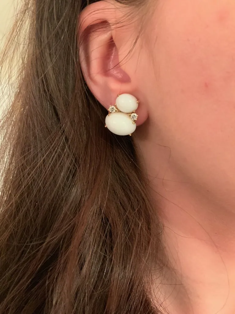 Large GUM DROP™ Earrings with Cabochon White Jade and Diamonds