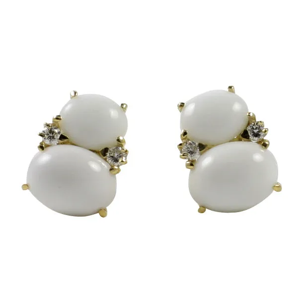 Large GUM DROP™ Earrings with Cabochon White Jade and Diamonds