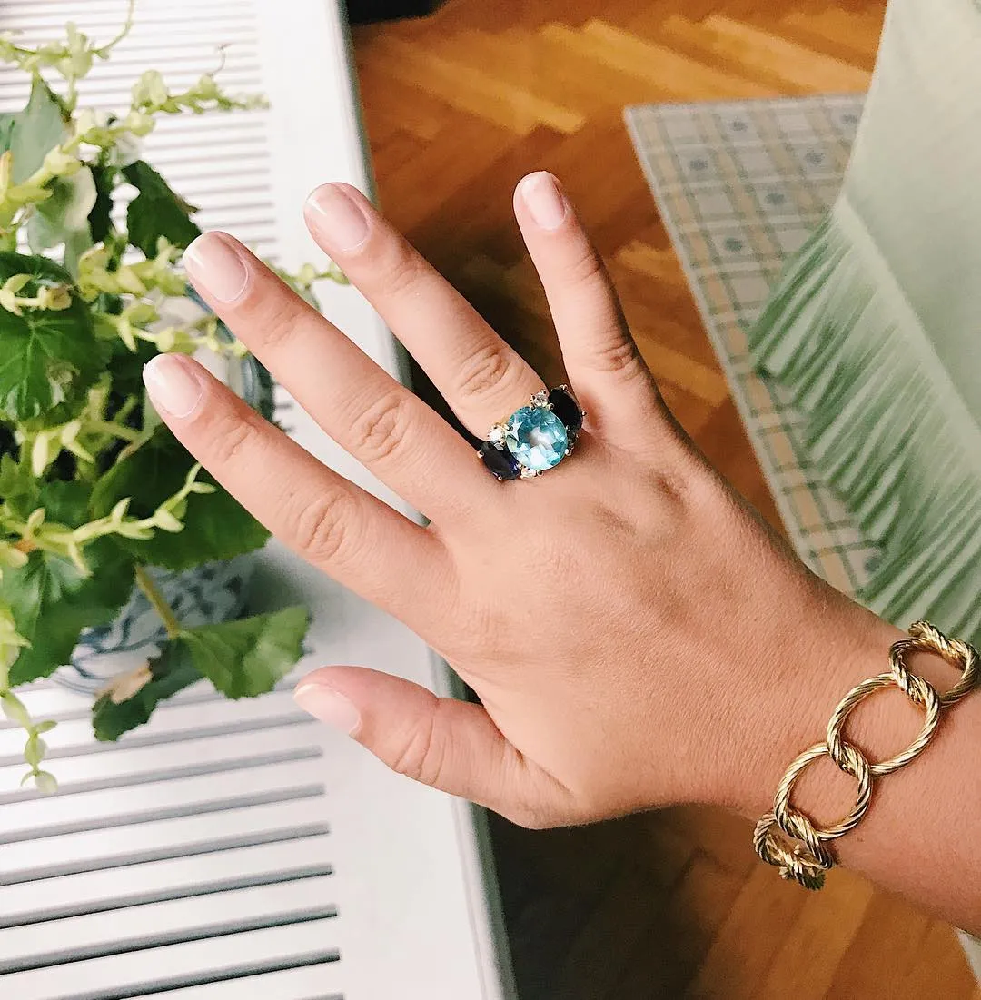 Large GUM DROP™ Ring with Blue Topaz and iolite and Diamonds