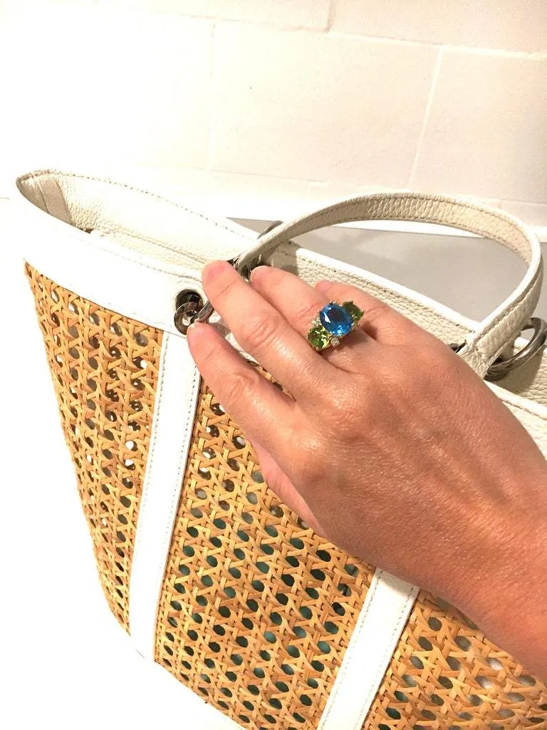 Large GUM DROP™ Ring with Blue Topaz and iolite and Diamonds