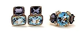 Large GUM DROP™ Ring with Blue Topaz and iolite and Diamonds