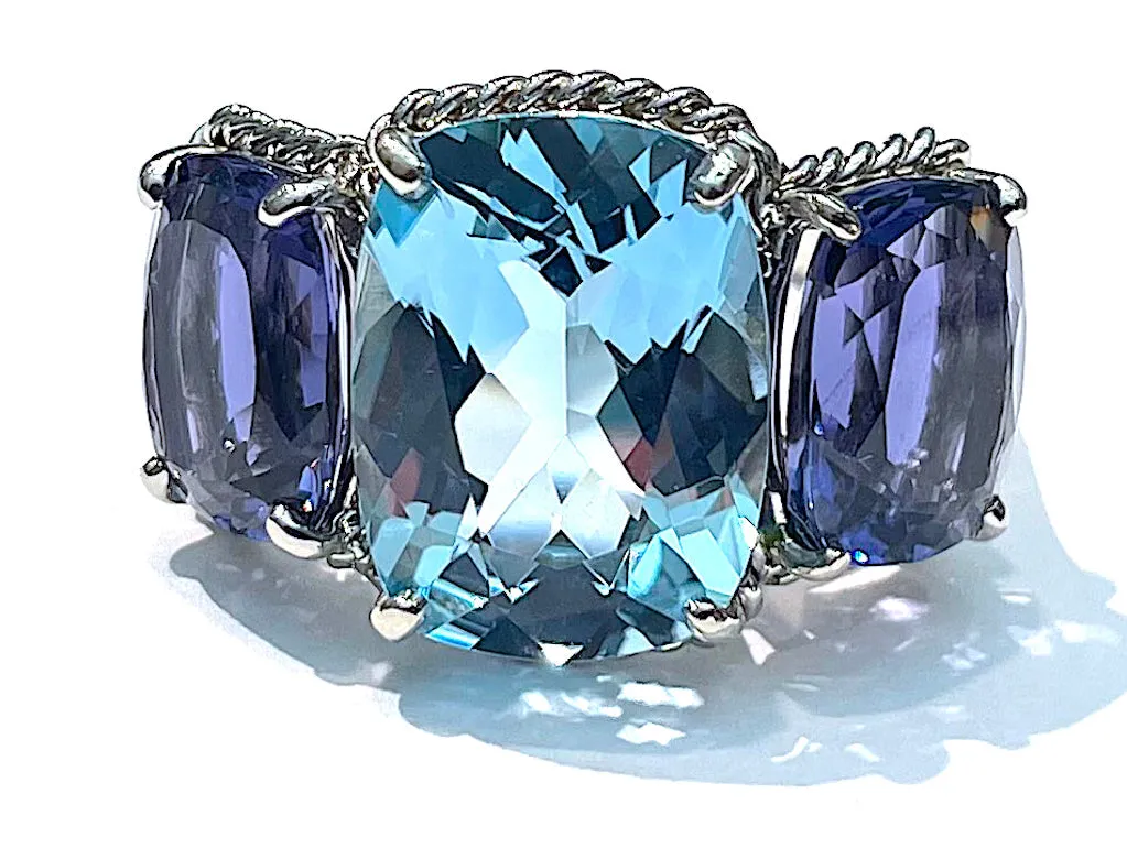 Large GUM DROP™ Ring with Blue Topaz and iolite and Diamonds