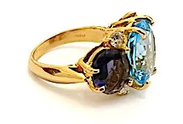 Large GUM DROP™ Ring with Blue Topaz and iolite and Diamonds