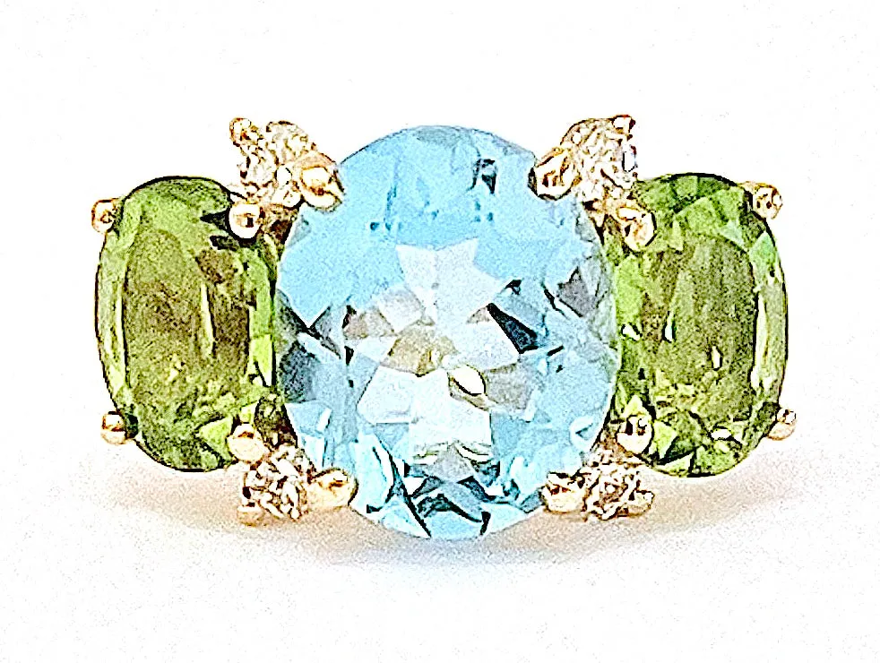 Large GUM DROP™ Ring with Blue Topaz Iolite and Diamonds