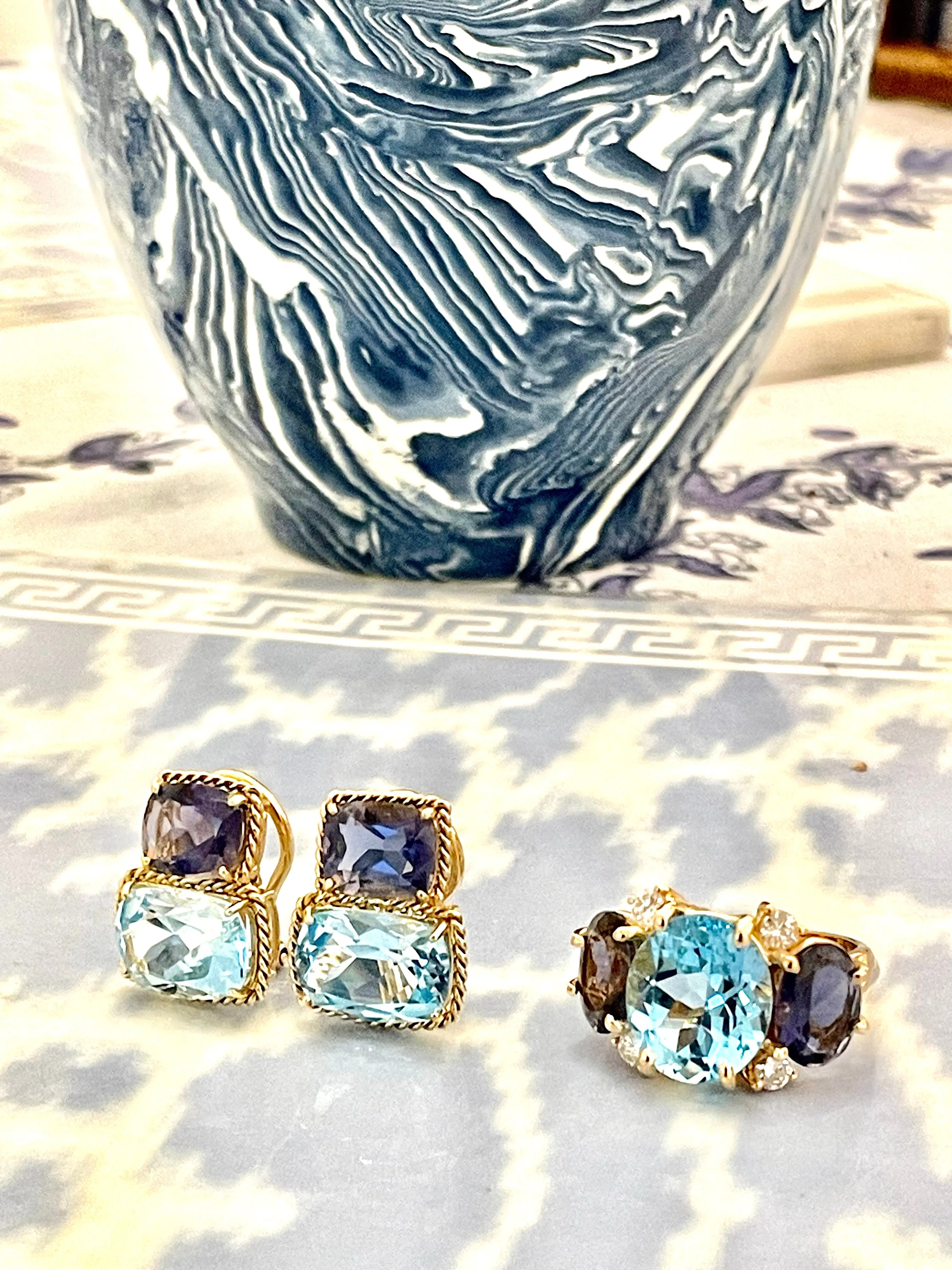 Large GUM DROP™ Ring with Blue Topaz Iolite and Diamonds