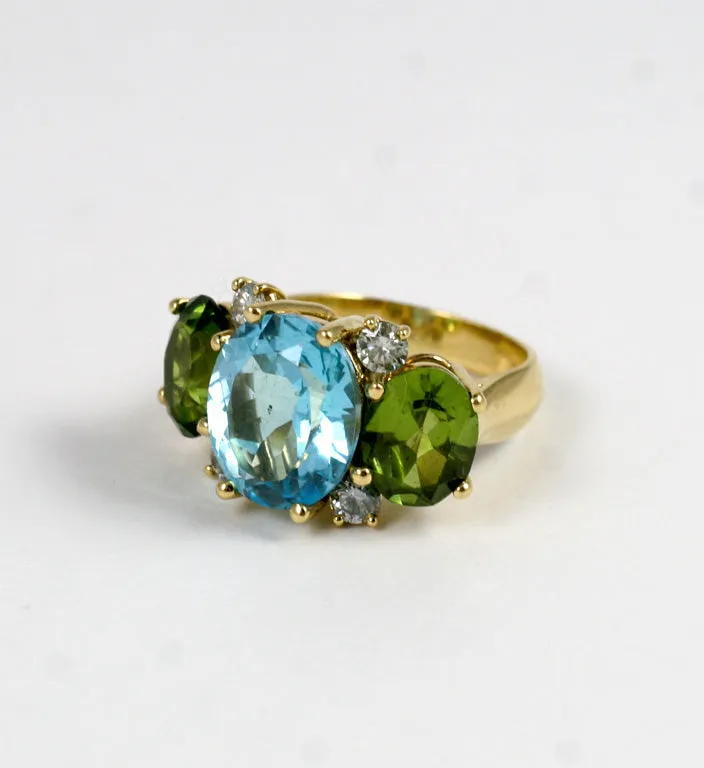 Large GUM DROP™ Ring with Blue Topaz Iolite and Diamonds