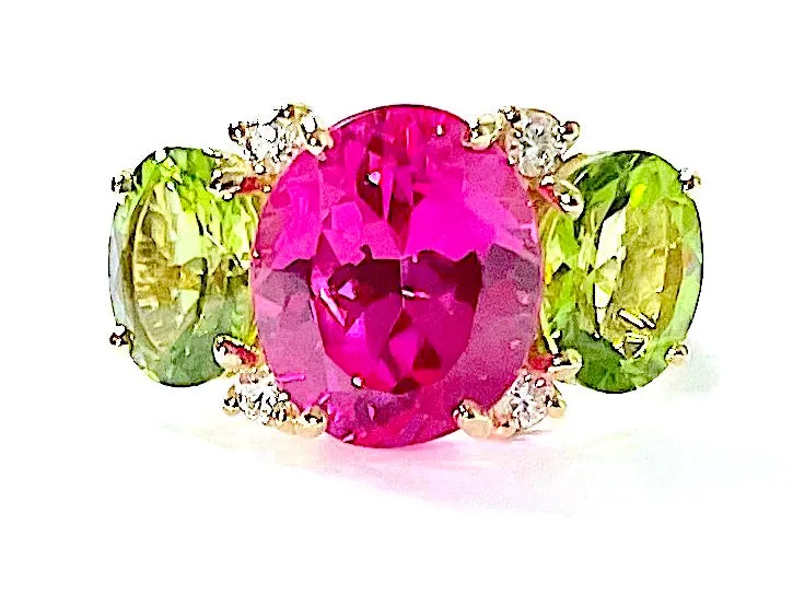 Large GUM DROP™ Ring with Pink Topaz Peridot and Diamonds