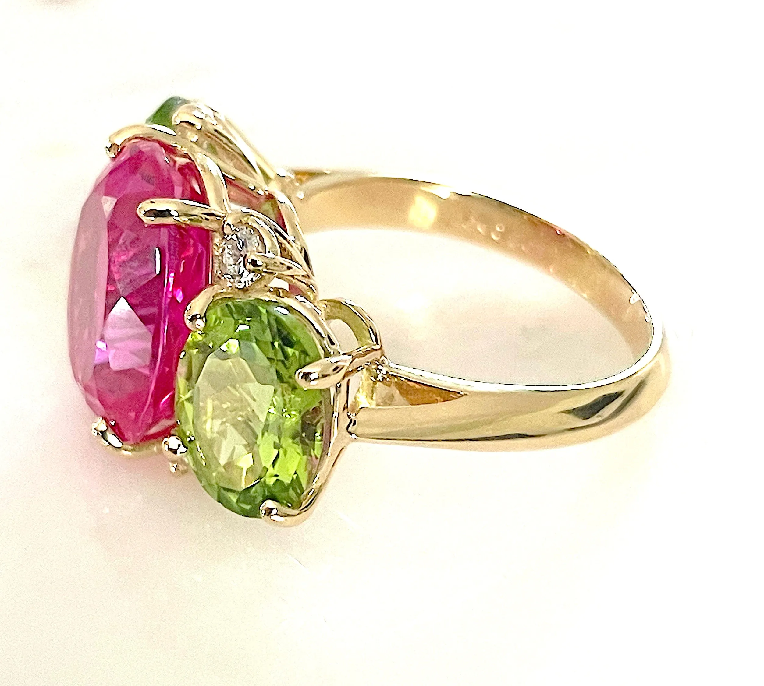 Large GUM DROP™ Ring with Pink Topaz Peridot and Diamonds