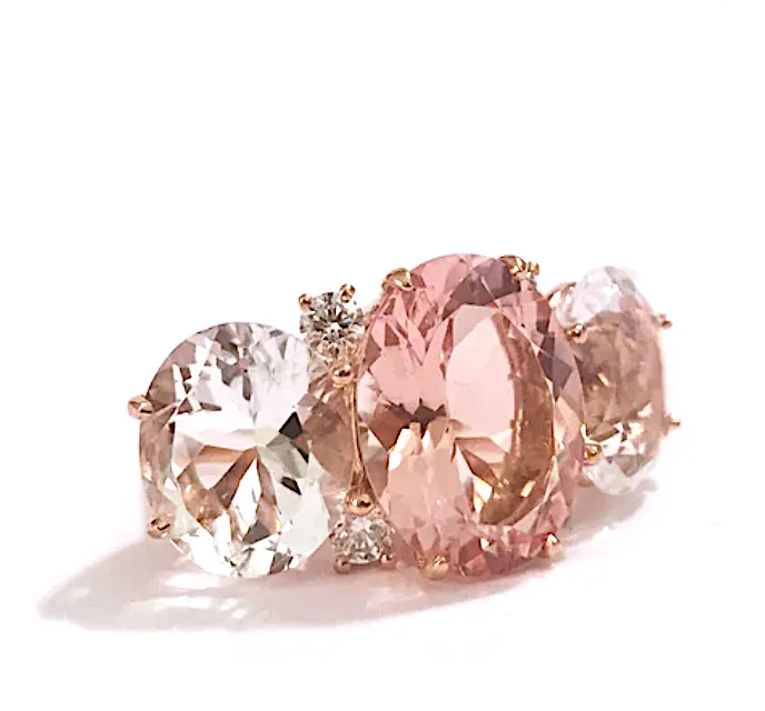 Large Platinum GUM DROP™  Ring with Morganite and Rock Crystal and Diamonds