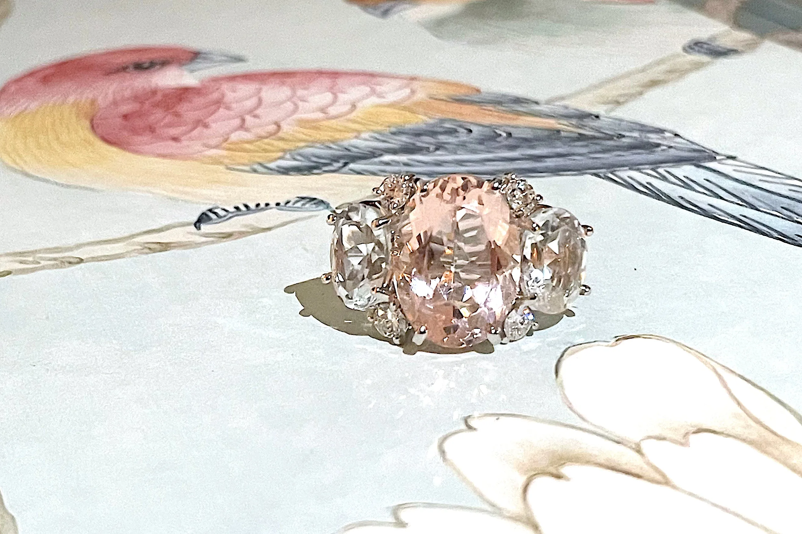 Large Platinum GUM DROP™  Ring with Morganite and Rock Crystal and Diamonds