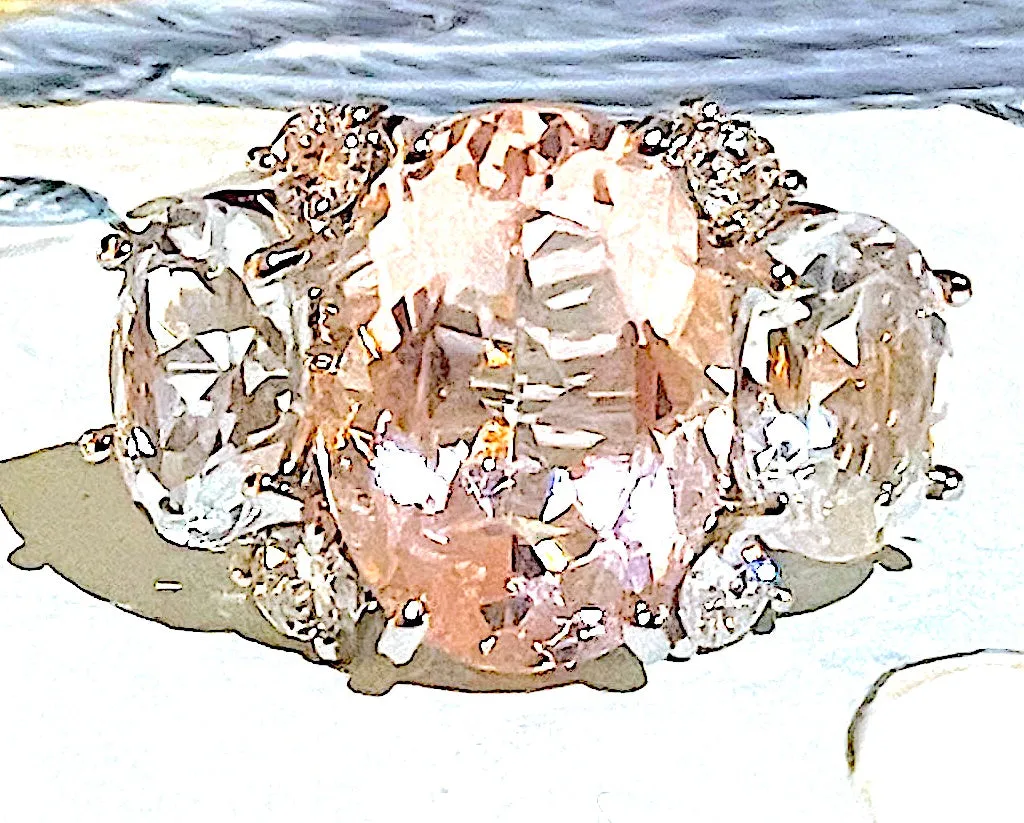 Large Platinum GUM DROP™  Ring with Morganite and Rock Crystal and Diamonds