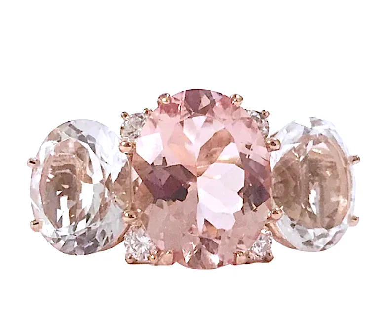 Large Platinum GUM DROP™  Ring with Morganite and Rock Crystal and Diamonds