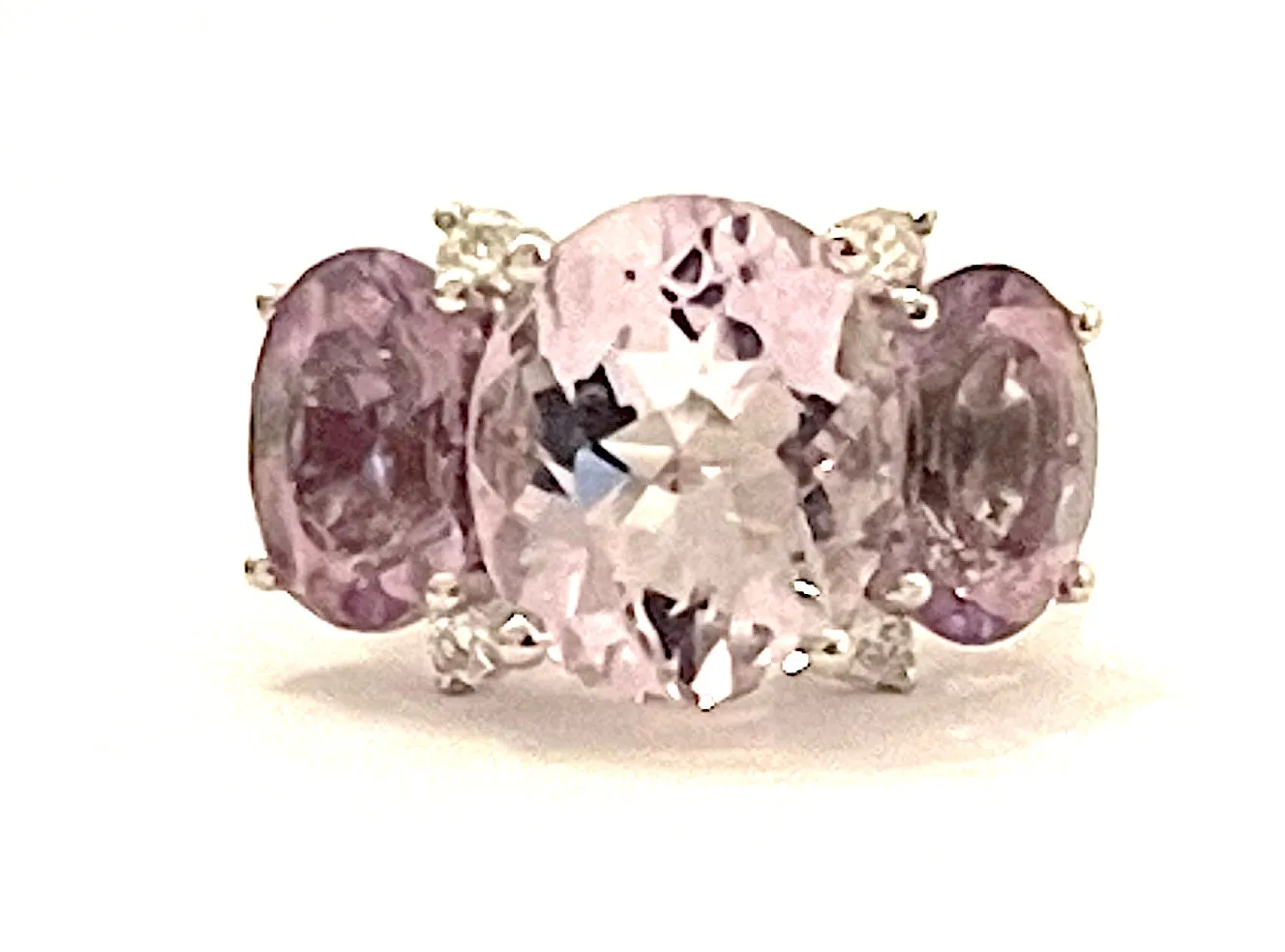 Large Platinum GUM DROP™  Ring with Morganite and Rock Crystal and Diamonds