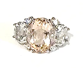 Large Platinum GUM DROP™  Ring with Morganite and Rock Crystal and Diamonds