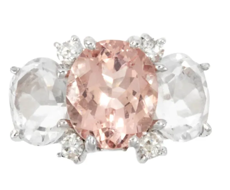 Large Platinum GUM DROP™  Ring with Morganite and Rock Crystal and Diamonds