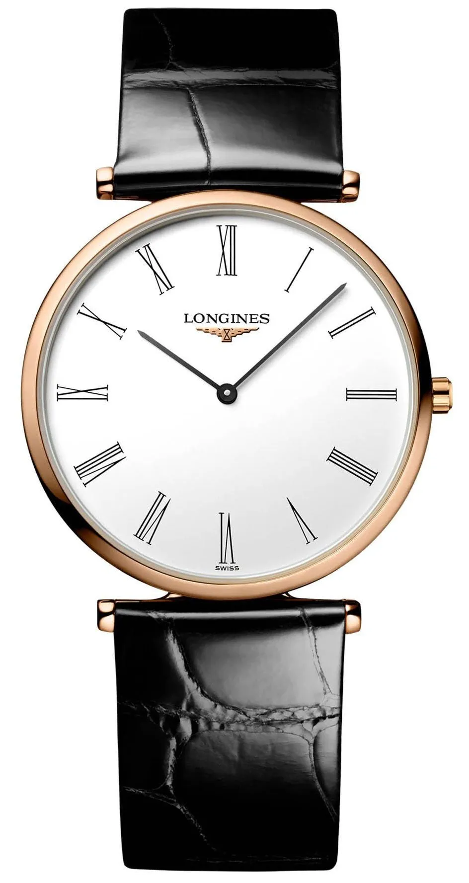 Longines La Grand Classique Rose Gold PVD White Dial Black Leather Strap Quartz Womens Watch L4.709.1.21.2