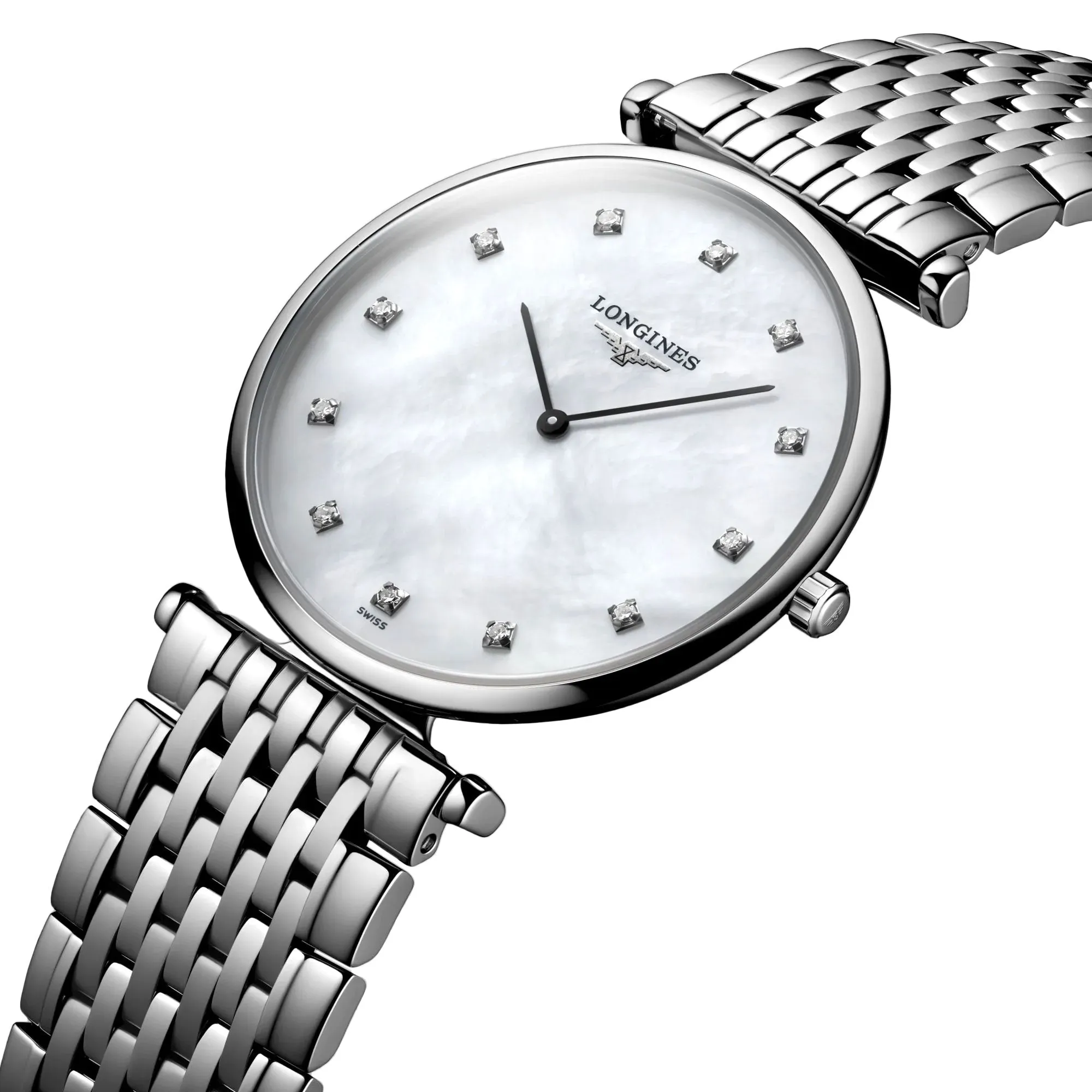 Longines La Grande Classique Stainless Steel Mother-Of-Pearl Dial Diamonds Quartz Womens Watch L4.709.4.88.6