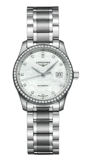 Longines Master Collection Automatic Stainless Steel Mother-Of-Pearl Dial Diamonds Date Womens Watch L2.257.0.87.6