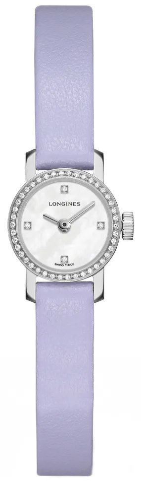 Longines Mini Levander Leather Strap Mother-Of-Pearl Dial Diamonds Womens Watch L2.303.0.87.5