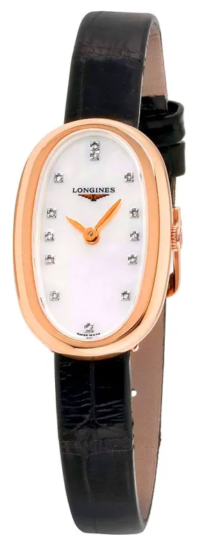 Longines Symphonette Rose Gold Black Leather Strap Diamond & Mother-of-Pearl Dial Womens Watch L2.305.8.87.0