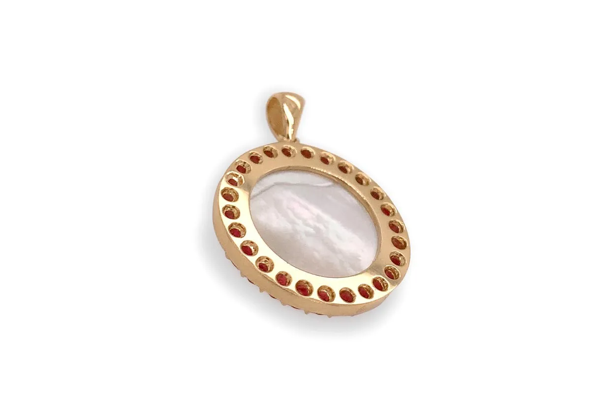 Medal Mother of Pearl Our Lady of Coromoto | Virgen de Coromoto 14kt Gold & Rubies