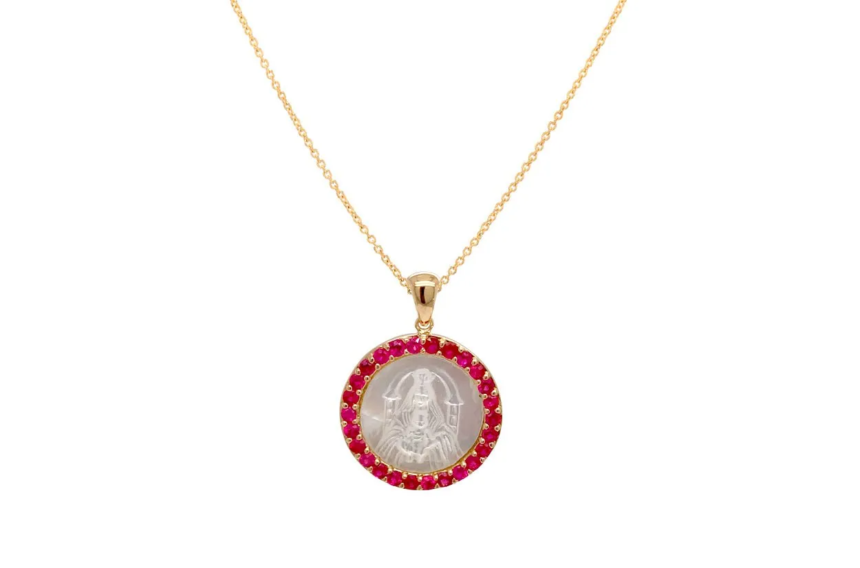 Medal Mother of Pearl Our Lady of Coromoto | Virgen de Coromoto 14kt Gold & Rubies