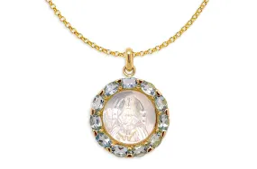 Medal Mother of Pearl Our Lady of Mount Carmen | Virgen del Carmen 18kt Gold & Aquamarines