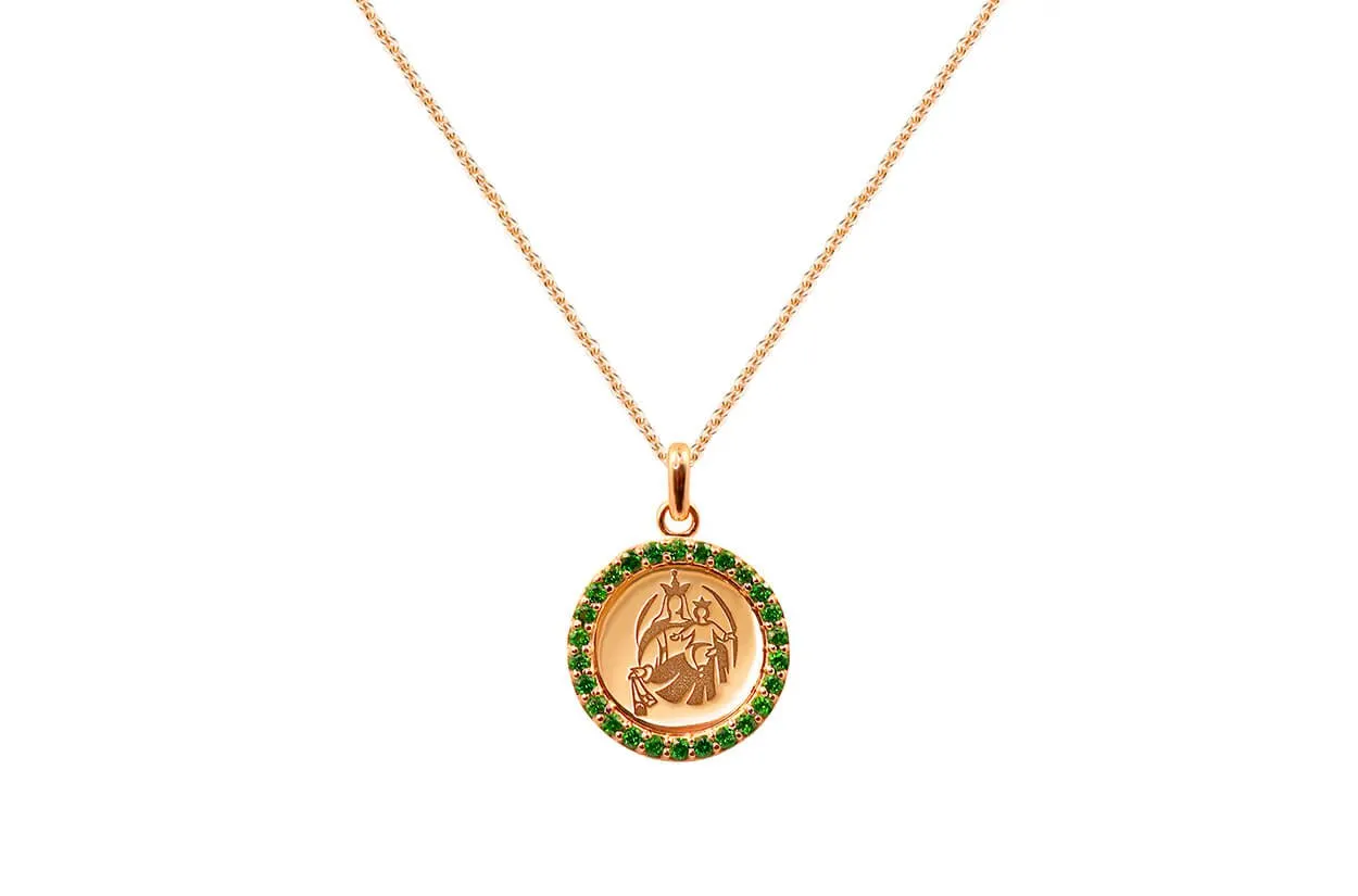 Medal Our Lady of Mount Carmen | Virgen del Carmen Gold & Green Garnet