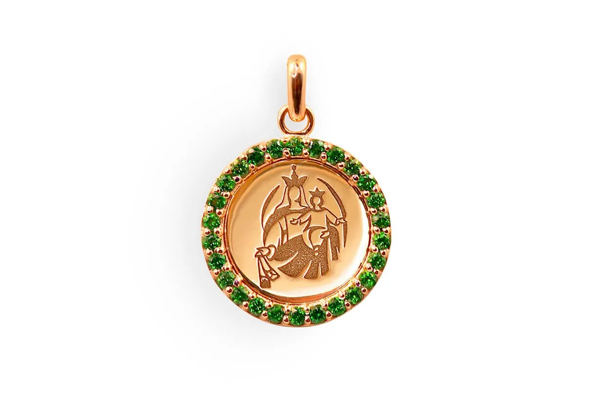 Medal Our Lady of Mount Carmen | Virgen del Carmen Gold & Green Garnet