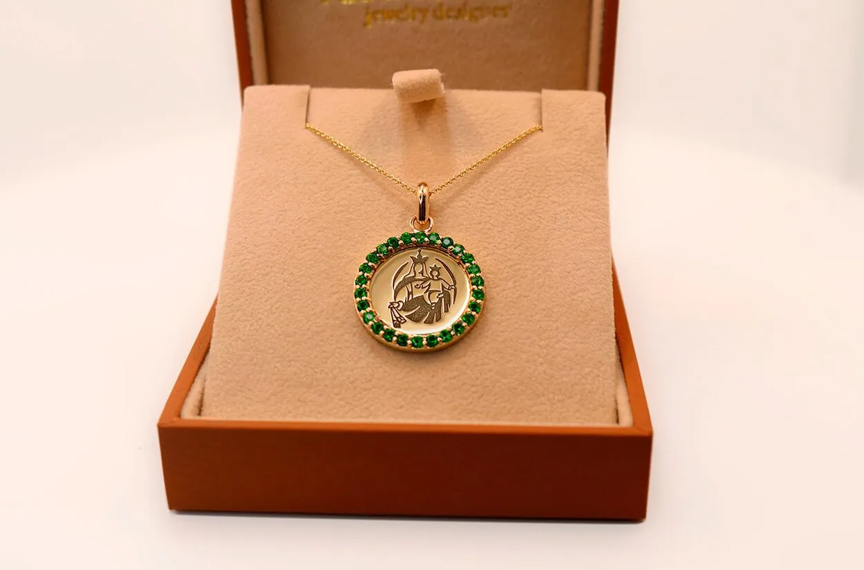 Medal Our Lady of Mount Carmen | Virgen del Carmen Gold & Green Garnet