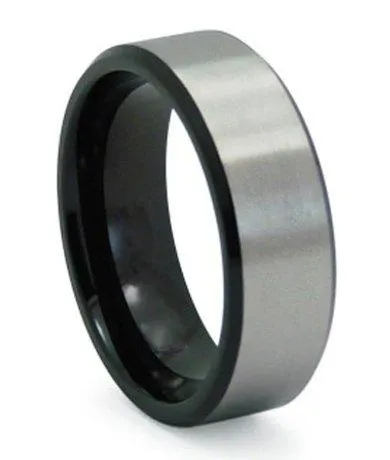 Men's Black Titanium Wedding Band with Satin Overlay | 8mm