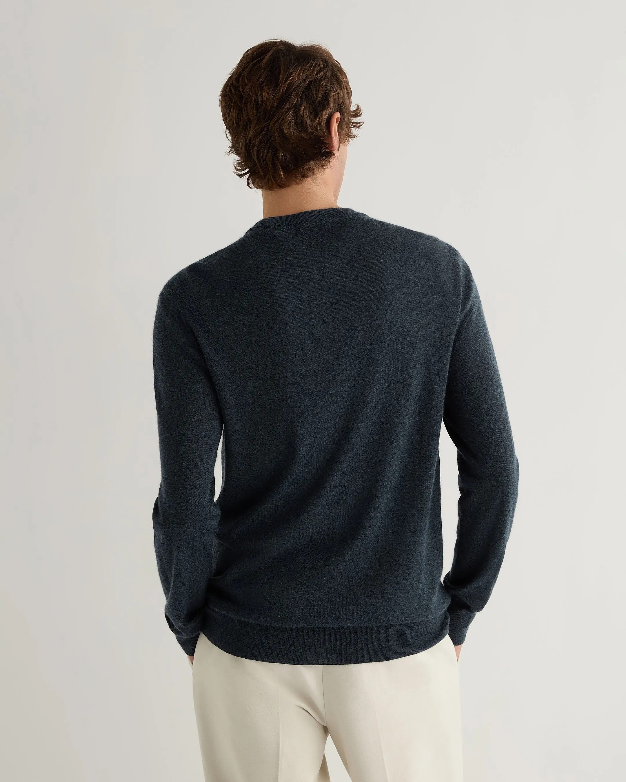 Men's Covent Fine Gauge Cashmere Round Neck Jumper Azurine Blue