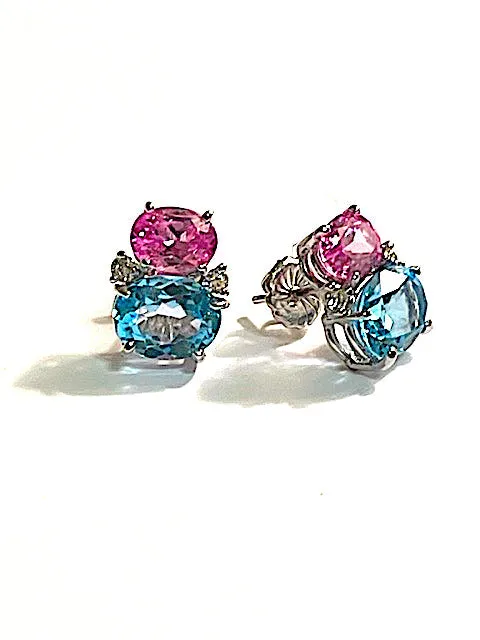 Mini GUM DROP™ Earrings with Blue Topaz and Pink Topaz and Diamonds