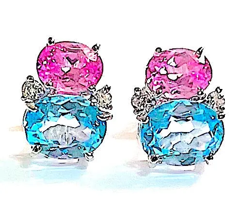 Mini GUM DROP™ Earrings with Blue Topaz and Pink Topaz and Diamonds