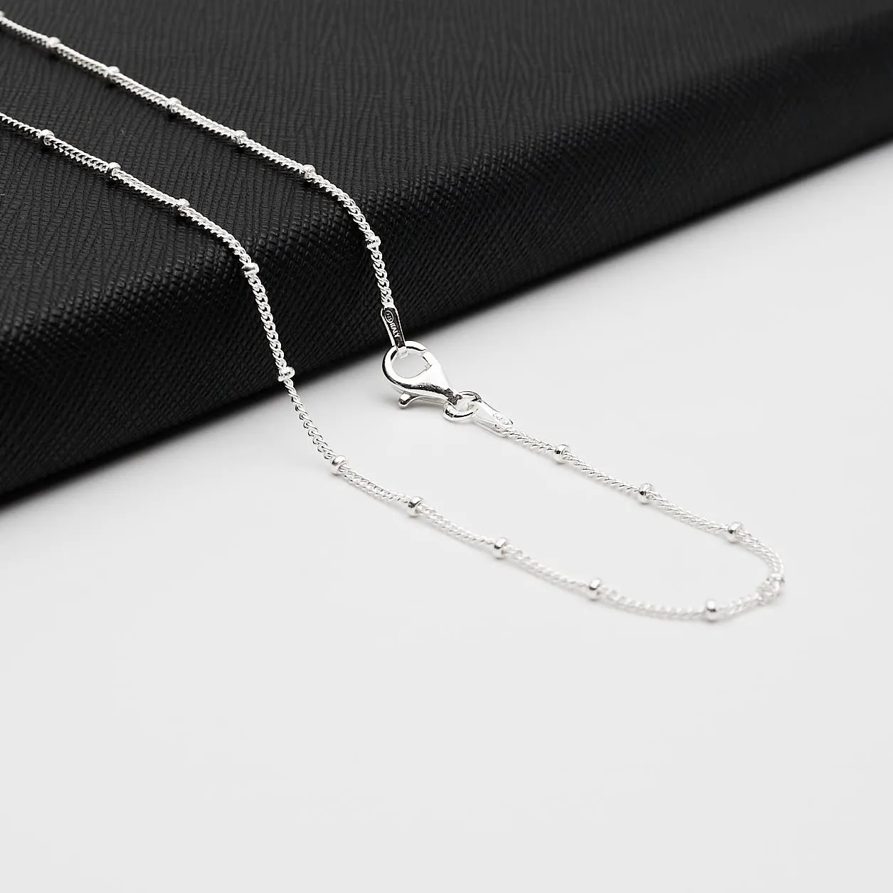 Minimalist Silver Chain Women's 925 Sterling Silver Italian Curb Ball Beaded Chain Necklace