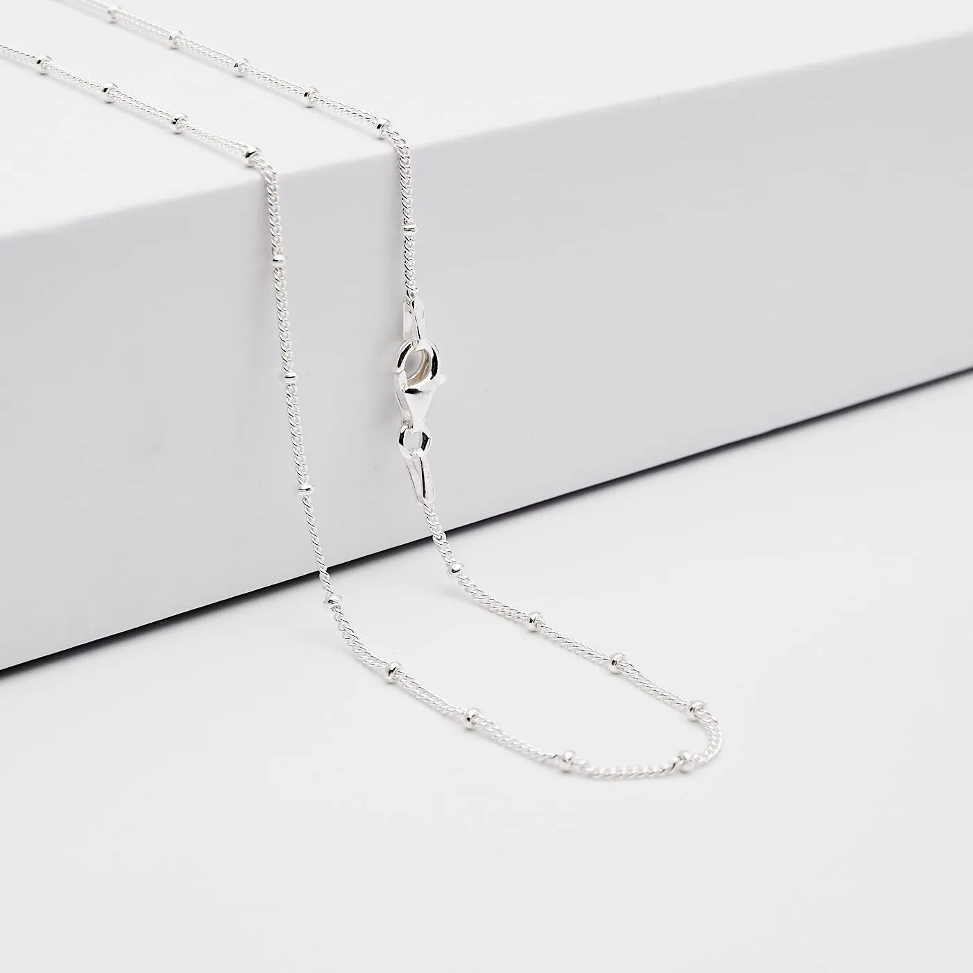 Minimalist Silver Chain Women's 925 Sterling Silver Italian Curb Ball Beaded Chain Necklace