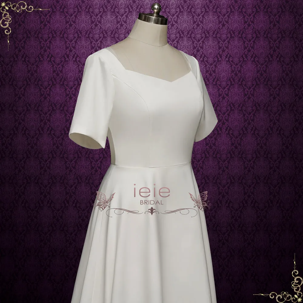 Minimalist Simple Elegant Wedding Dress with Short Sleeves | BELKIS