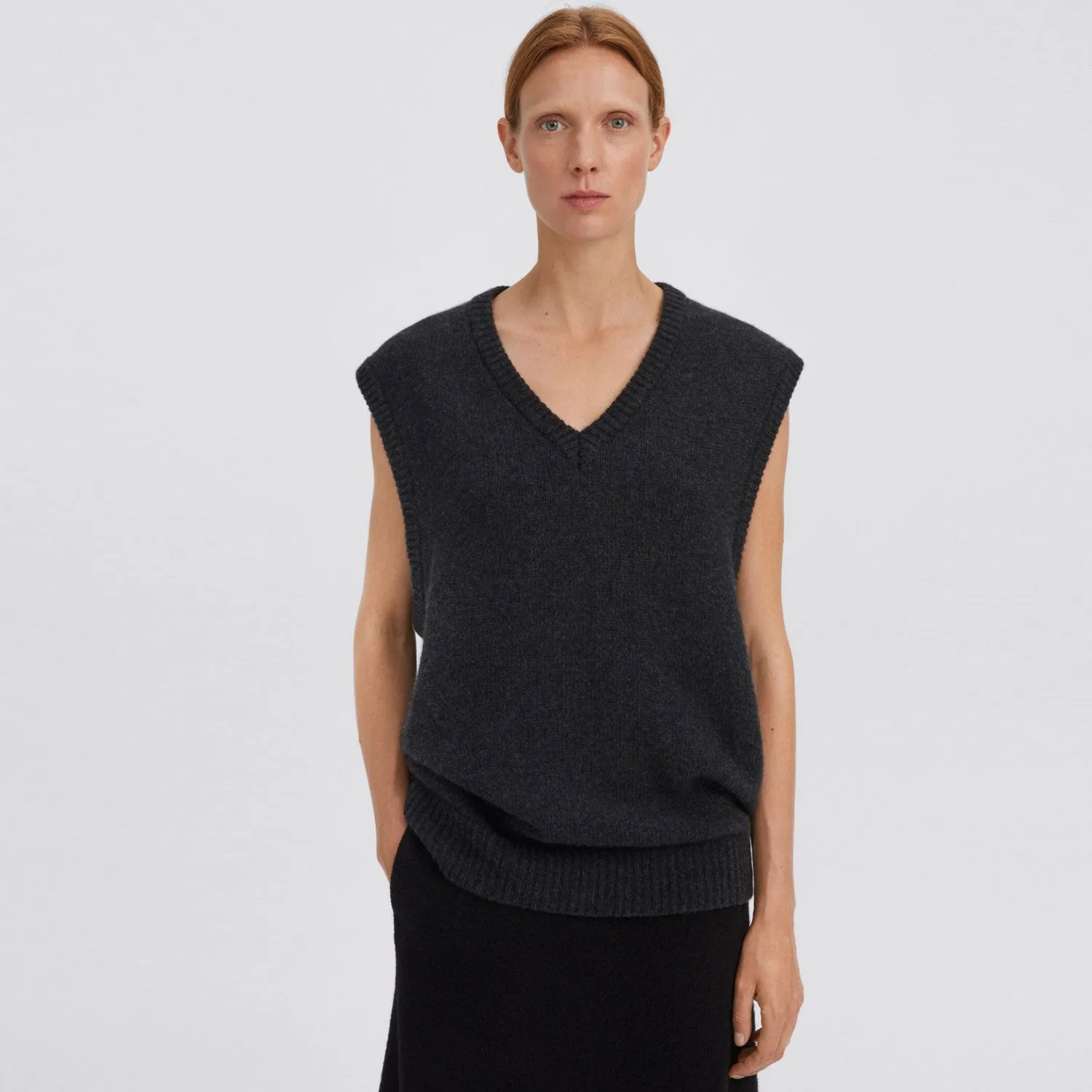 Minimalist V Neck Cashmere Blend Oversized Sweater Vest