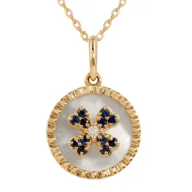 Mother of Pearl Sapphire Clover Pendant Necklace