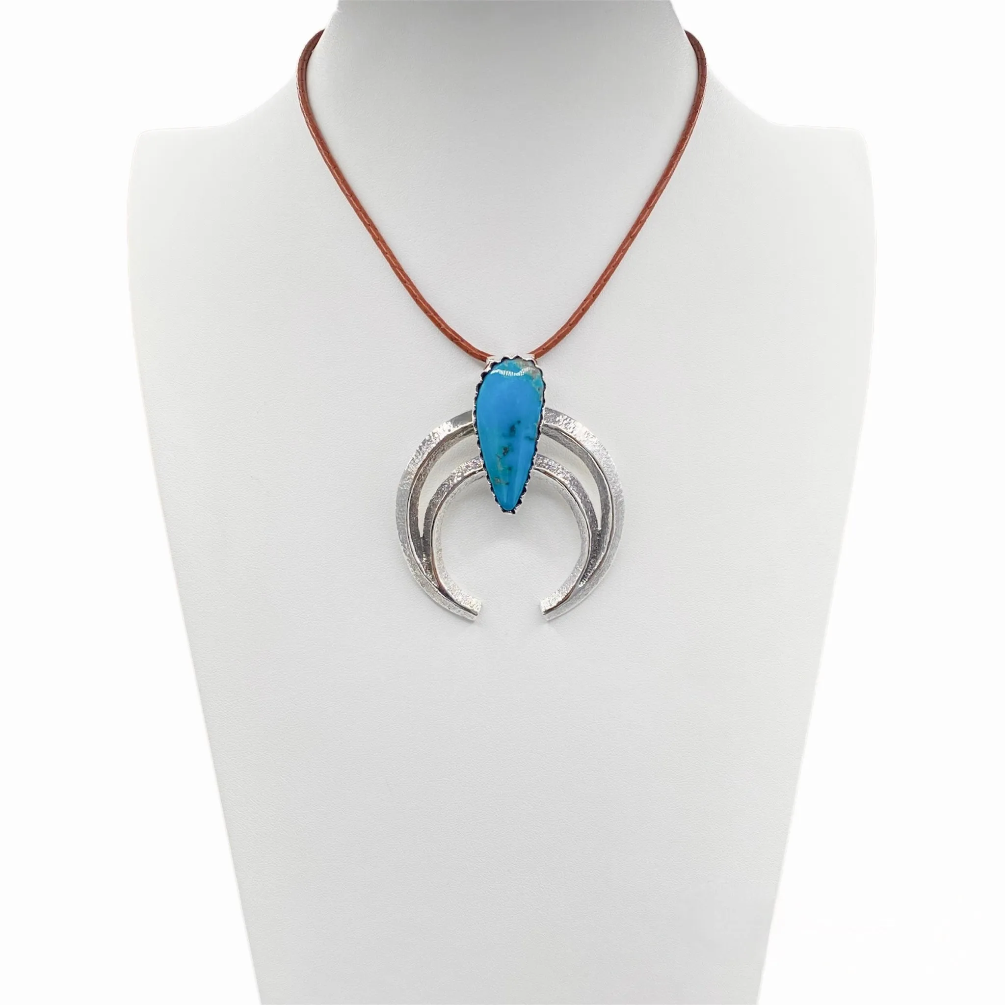 Navajo Silver Blue Gem Turquoise Double Naja