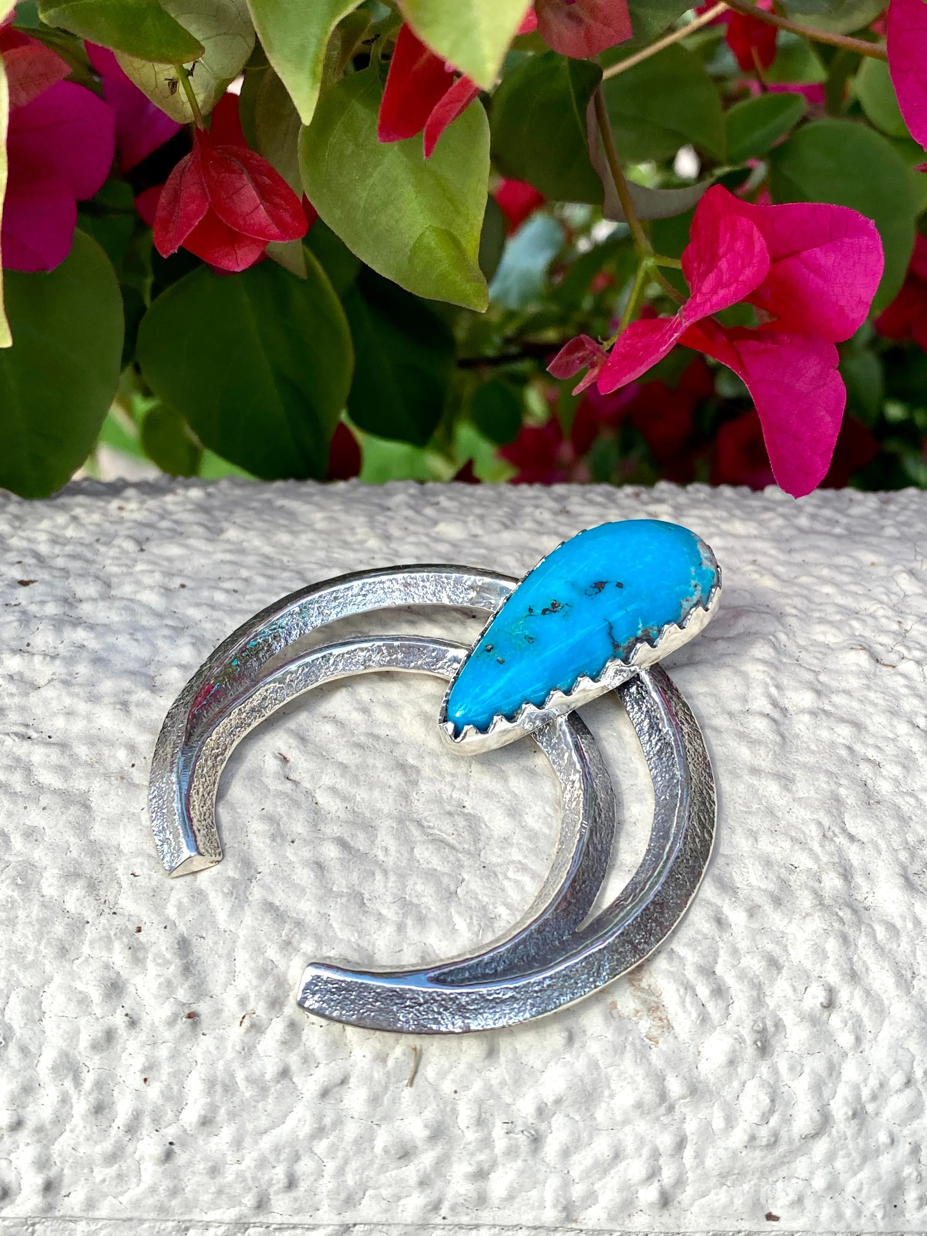 Navajo Silver Blue Gem Turquoise Double Naja