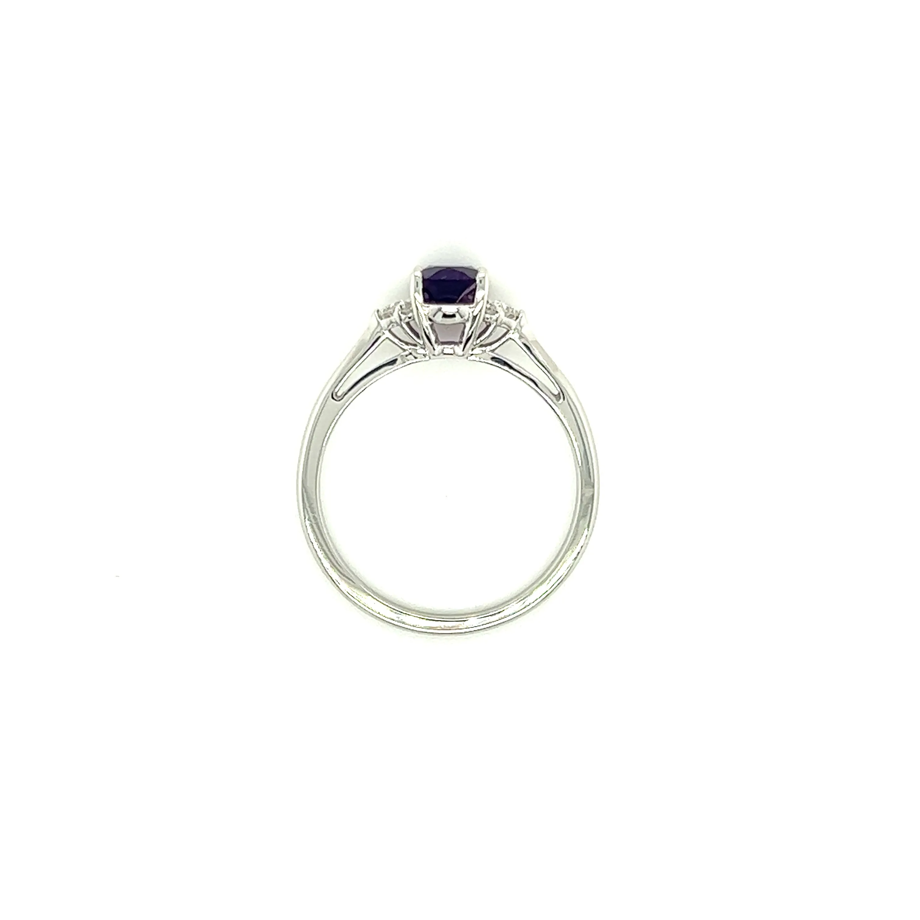 Oval Amethyst Ring with Six Side Diamonds in 14K White Gold