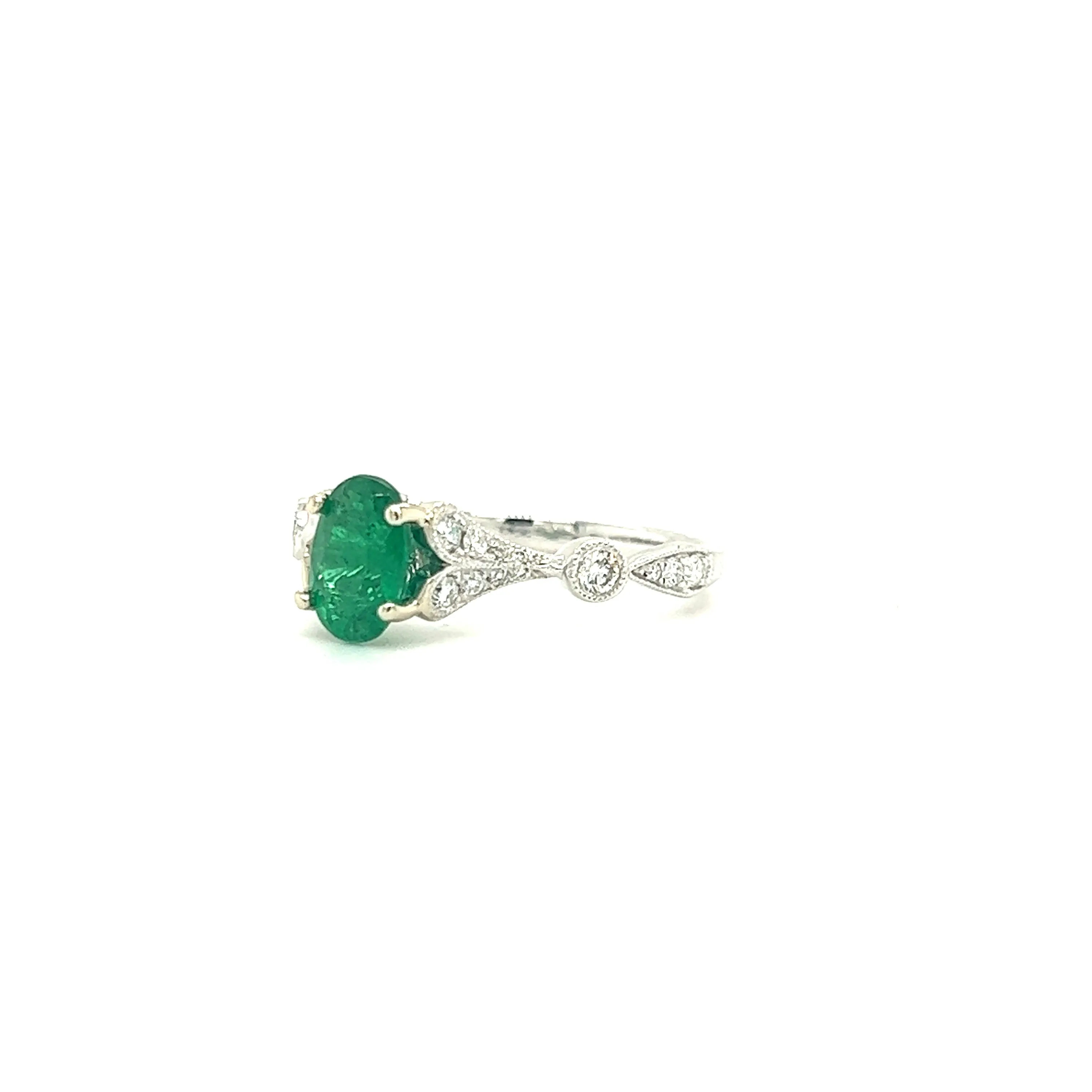 Oval Emerald Ring with 0.39ctw of Diamonds in 14K White Gold