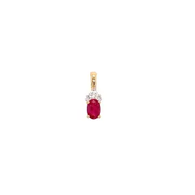 Oval Ruby Pendant with Three Accent Diamonds in 14K Yellow Gold