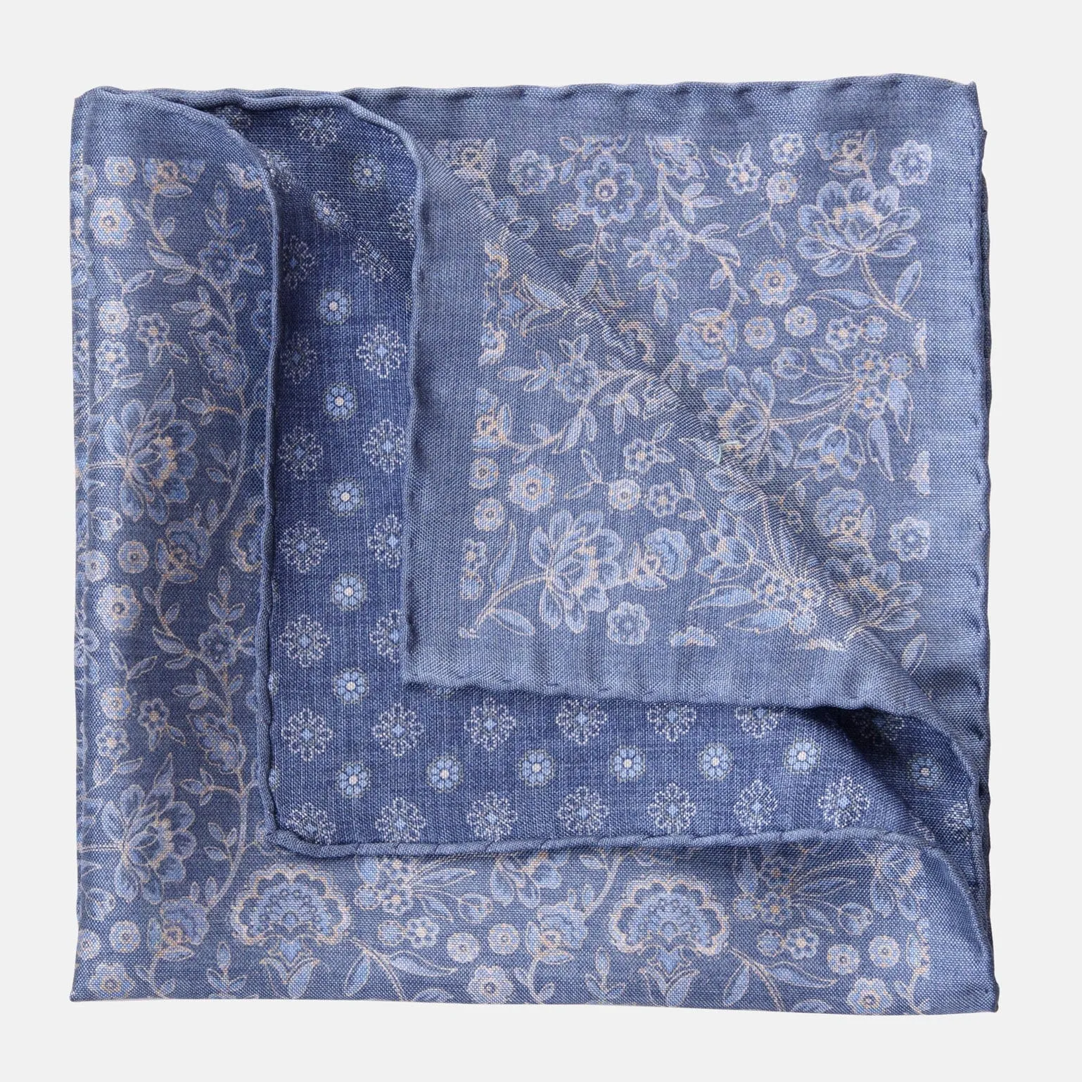 Pascal - Double Sided Silk Pocket Square - Blue