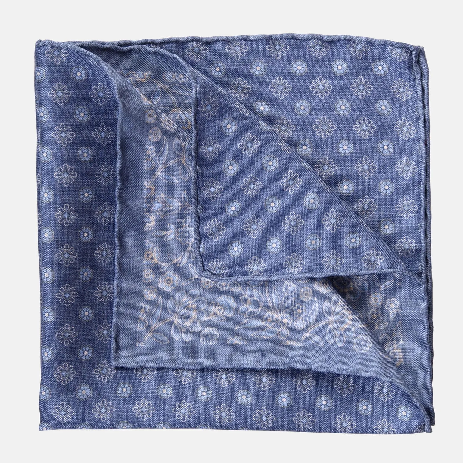 Pascal - Double Sided Silk Pocket Square - Blue